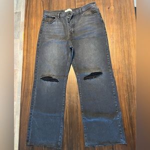 Black distressed, wide leg jeans, raw hem, size 31/15, VICI